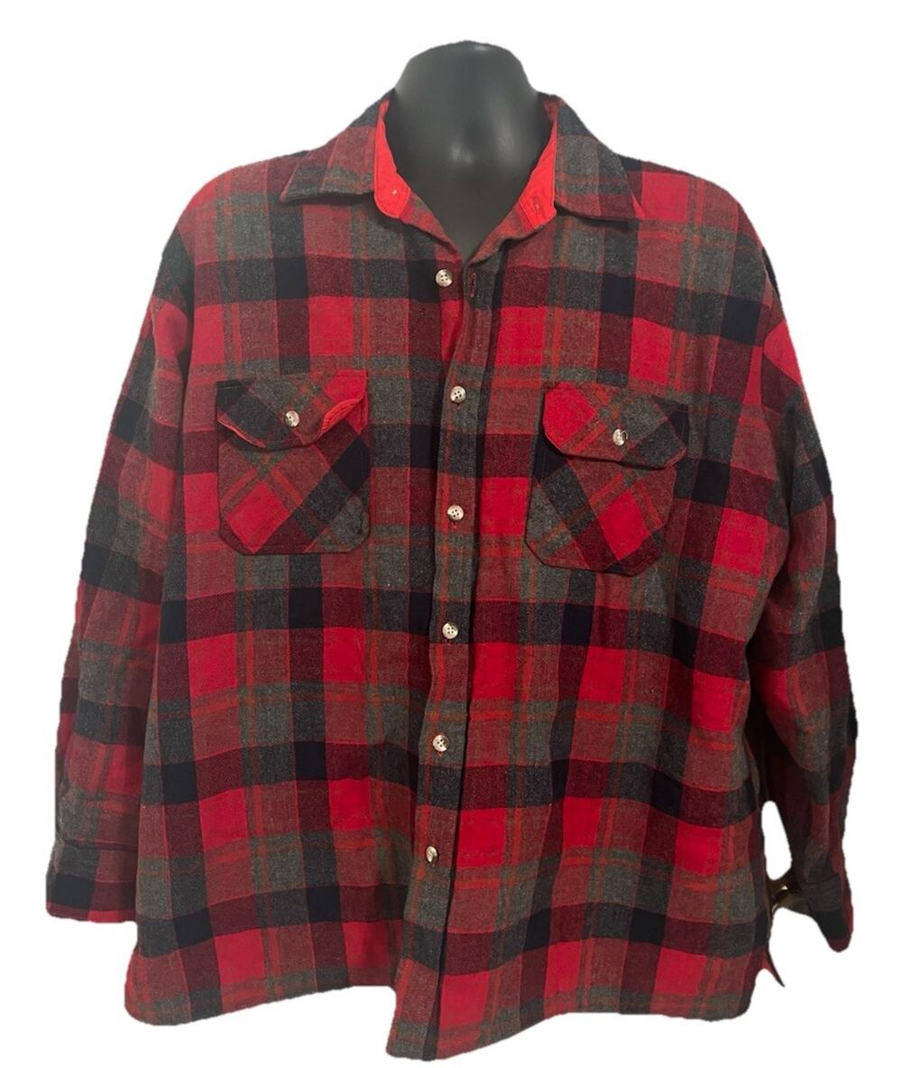 VTG 80s-90s Flannel Jacket Workwear Woodland Quilt Lined Plaid Tartan Shacket XL